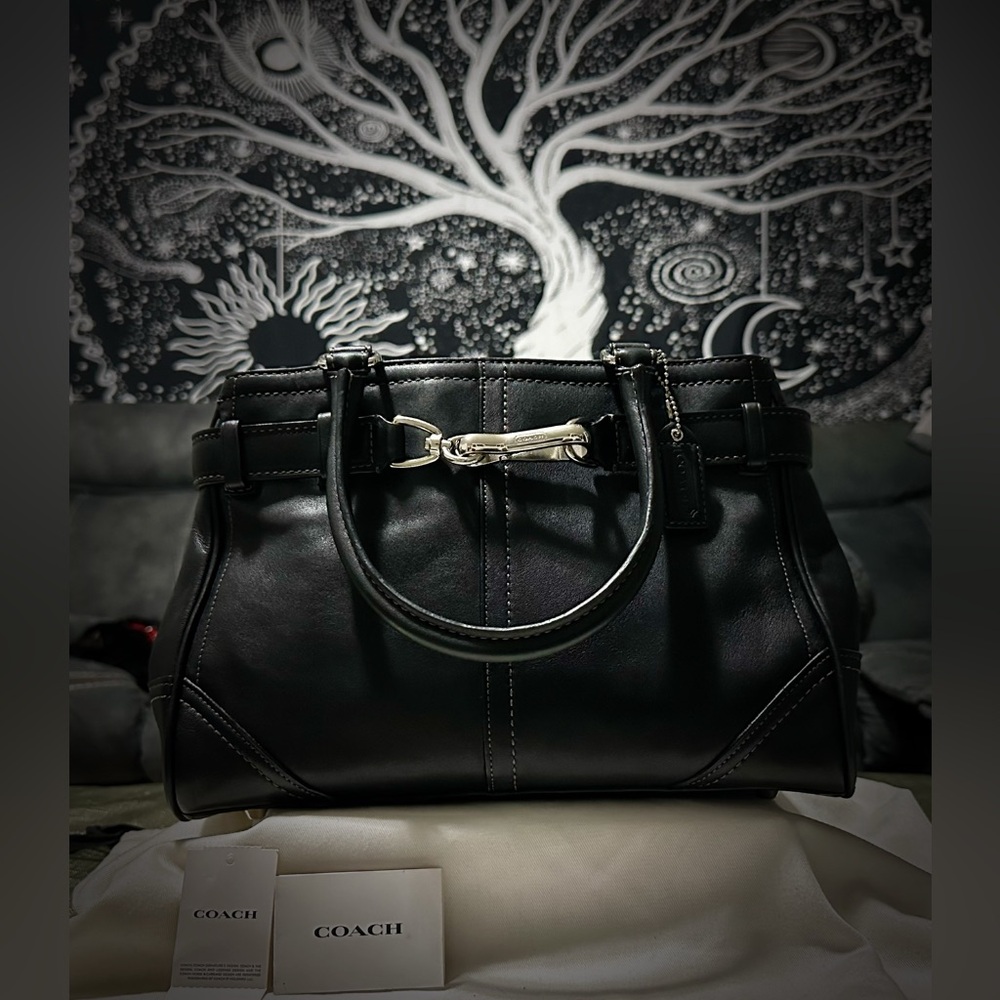 Vintage Y2K Coach tote handbag Black Leather Satchel shoulder bag - Picture 5 of 17
